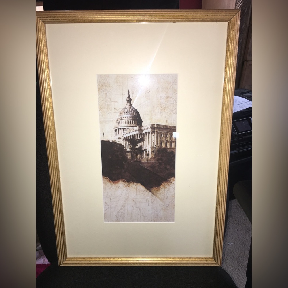 Washington DC Capitol building art print Framed